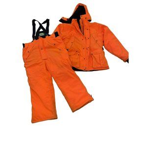 CABELAS Orange Hunting Overalls Insulated Coat Jacket Pants Pockets Mens Large L